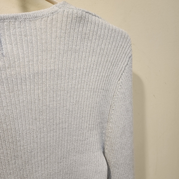 Pink Rose Gray Silver Glitter Long Steeves V Neck Wrap top size L - Picture 11 of 13